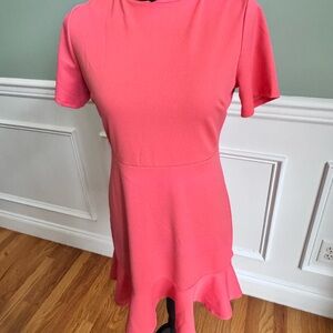 Aura Coral Pink Short Sleeve Dress with Flounce Hem